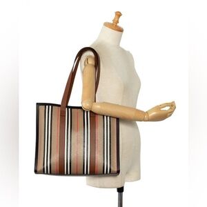 Burberry Women’s Large Icon Stripe Book Tote Canvas Brown